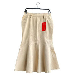 STYLE J Skirt Denim Women’s Size 28 Fishtail Trumpet Stretch Midi Beige M NEW